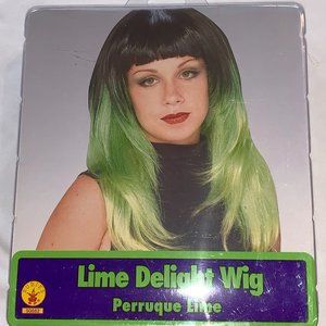 Rubie's Lime Delight Tri-Color Long Hair Wig Black Green & Yellow New Old Stock